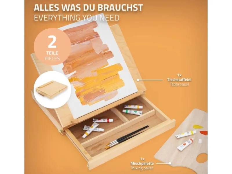 ECD Germany Bastelzubehör|Bastelfarben^Tischstaffelei Holz mit Schublade und Palette Holzstaffelei Klein