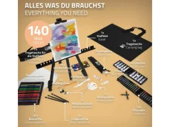 ECD Germany Bastelzubehör^140tlg XXL Malset mit Staffelei Künstler Acryl Zeichenset Buntstifte