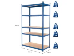 ECD Germany Werkstattregal 200x100x50 cm Blau aus Metall Belastbar bis 875 kg