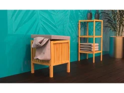 Kissen^Eisl Wäschesammler mit Deckel und Sitzkissen Bambus