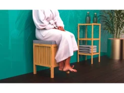 Kissen^Eisl Wäschesammler mit Deckel und Sitzkissen Bambus