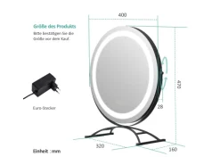 Emke Kosmetikspiegel Runder mit Beleuchtung 3 Farbtemperatur und Dimmbar 40cm