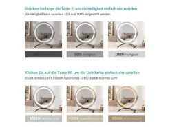 Emke Kosmetikspiegel Runder mit Beleuchtung 3 Farbtemperatur und Dimmbar 40cm