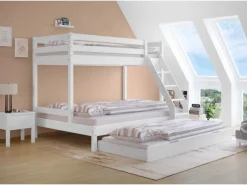 Erst-Holz Doppel-Etagenbett 90 x 200 cm und 140 x 200 cm Erwachsene Kiefer Weiß Modell 18 Rollrost inkl.