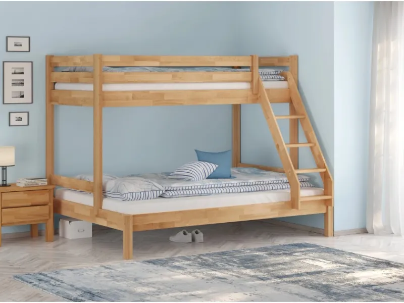 Erst-Holz Etagenbett Holzbett 3er-Bett Buche Massiv 90 + 140 x 200 cm Modell 14 ohne Zubehör