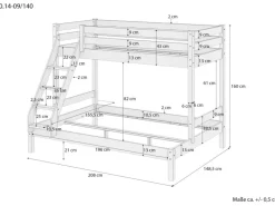 Erst-Holz Etagenbett Holzbett 3er-Bett Buche Massiv 90 + 140 x 200 cm Modell 14 ohne Zubehör