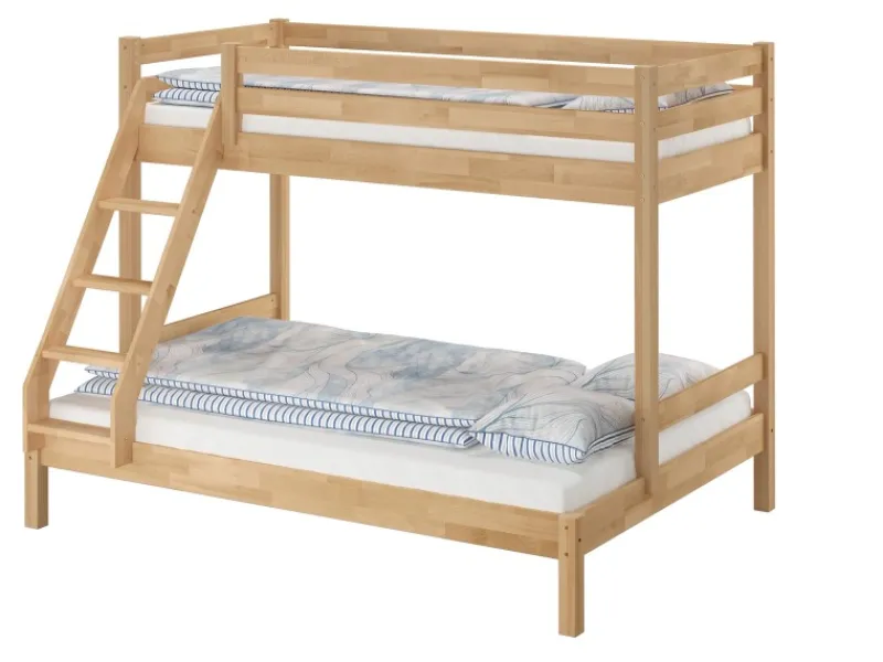 Erst-Holz Klarlacke^Etagenbett Holzbett 3er-Bett Buche Massiv 90 + 140 x 200 cm Modell 14 Rollrost inkl.