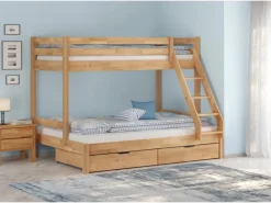 Erst-Holz Klarlacke^Etagenbett Holzbett 3er-Bett Buche Massiv 90 + 140 x 200 cm Modell 14 Rollrost inkl.