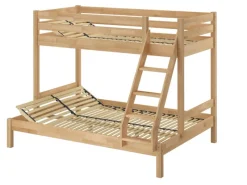 Erst-Holz Klarlacke^Etagenbett Holzbett 3er-Bett Buche Massiv 90 + 140 x 200 cm Modell 14 Rollrost inkl.
