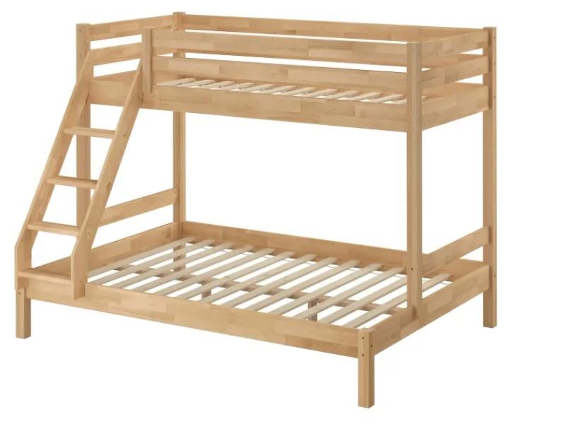 Erst-Holz Klarlacke^Etagenbett Holzbett 3er-Bett Buche Massiv 90 + 140 x 200 cm Modell 14 Rollrost inkl.