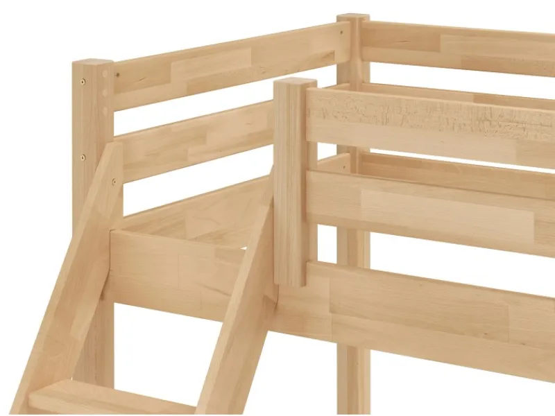 Erst-Holz Klarlacke^Etagenbett Holzbett 3er-Bett Buche Massiv 90 + 140 x 200 cm Modell 14 Rollrost inkl.