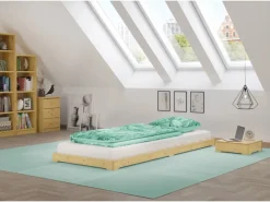 Erst-Holz Betten^Extra Flaches Einzelbett Futon Unbehandeltes Holz Loft 90 x 200 cm Fichte Rollrost inkl.