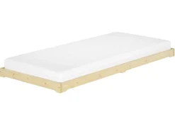Erst-Holz Betten^Extra Flaches Einzelbett Futon Unbehandeltes Holz Loft 90 x 200 cm Fichte Rollrost inkl.