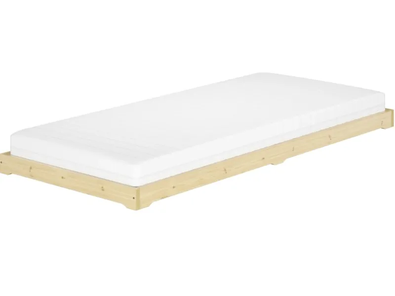 Erst-Holz Betten^Extra Flaches Einzelbett Futon Unbehandeltes Holz Loft 90 x 200 cm Fichte Rollrost inkl.