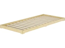 Erst-Holz Betten^Extra Flaches Einzelbett Futon Unbehandeltes Holz Loft 90 x 200 cm Fichte Rollrost inkl.