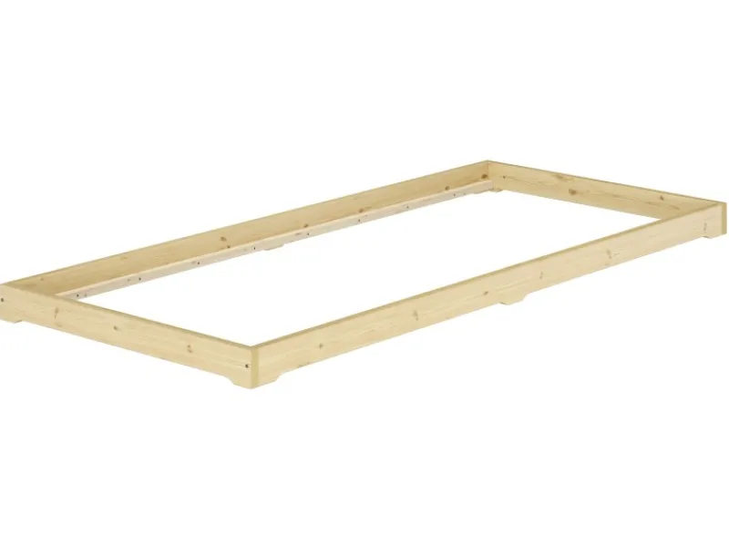 Erst-Holz Betten^Extra Flaches Einzelbett Futon Unbehandeltes Holz Loft 90 x 200 cm Fichte Rollrost inkl.