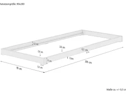 Erst-Holz Betten^Extra Flaches Einzelbett Futon Unbehandeltes Holz Loft 90 x 200 cm Fichte Rollrost inkl.