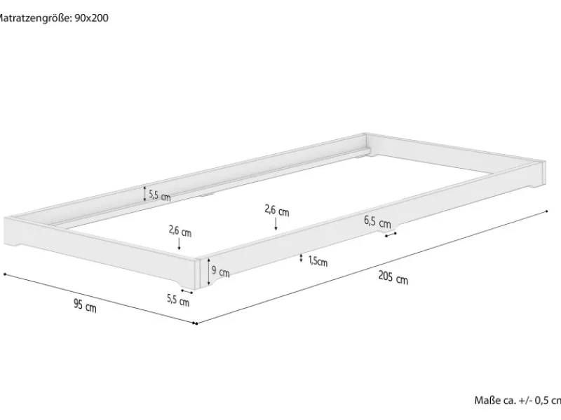 Erst-Holz Betten^Extra Flaches Einzelbett Futon Unbehandeltes Holz Loft 90 x 200 cm Fichte Rollrost inkl.