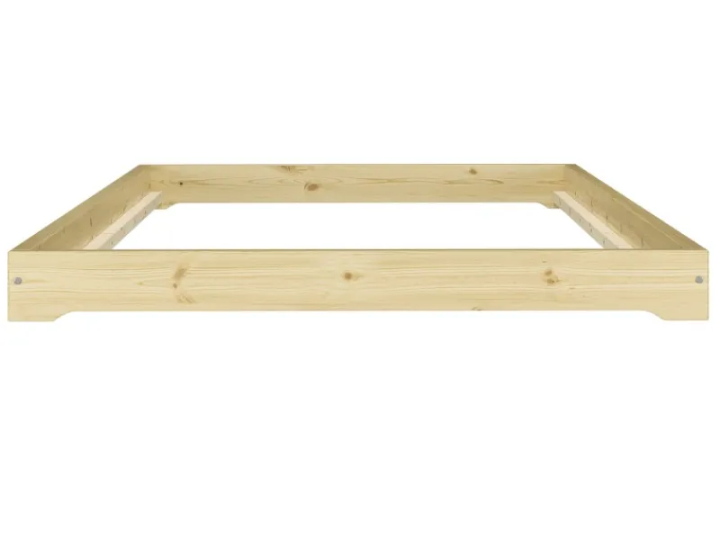 Erst-Holz Betten^Extra Flaches Einzelbett Futon Unbehandeltes Holz Loft 90 x 200 cm Fichte Rollrost inkl.