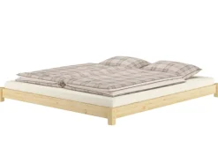 Erst-Holz Betten^Flaches Echtholzbett Bodenbett 200 x 200 Kiefer Massivholz Modell 51 Rollrost inkl.