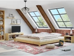 Erst-Holz Betten^Flaches Echtholzbett Bodenbett 200 x 200 Kiefer Massivholz Modell 51 Rollrost inkl.