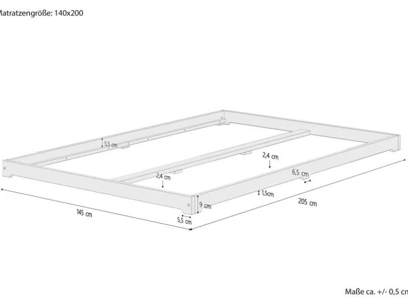 Erst-Holz Betten^Futonbett Massivholz Extra Niedrig Kiefer Massivholz 140 x 200 Modell 47 ohne Zubehör
