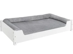 Erst-Holz Hundesofa XXL für Dogge Bernhardiner Tierbett 120 x 70 cm Kiefer Weiß Rollrost inkl.