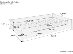 Erst-Holz Hundebedarf^Hundesofa XXL für Dogge Bernhardiner Tierbett 120 x 70 cm Kiefer Weiß Rollrost und Matratze inkl.