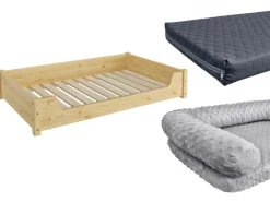 Erst-Holz Hundebedarf^Kuscheliges Haustierbett Extra Groß 120 x 70 cm Kiefer Natur Rollrost und Matratze inkl.