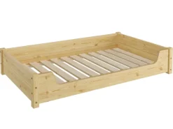 Erst-Holz Hundebedarf^Kuscheliges Haustierbett Extra Groß 120 x 70 cm Kiefer Natur Rollrost und Matratze inkl.