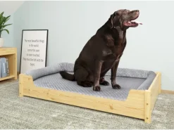 Erst-Holz Hundebedarf^Kuscheliges Haustierbett Extra Groß 120 x 70 cm Kiefer Natur Rollrost und Matratze inkl.