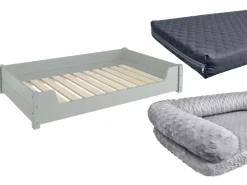 Erst-Holz Hundebedarf^Kuscheliges Haustierbett Extra Groß 120 x 70 cm Kiefer Grau Rollrost und Matratze inkl.