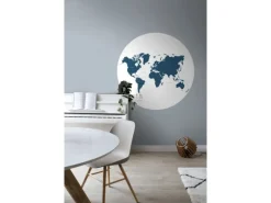 ESTAhome Selbstklebende Runde Tapete Weltkarte Blau Ø 140 cm 159008