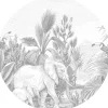 ESTAhome Wandtattoos^Selbstklebende Runde Tapete Dschungelmuster Grau Ø 70 cm 159075