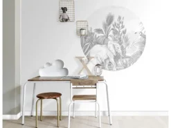 ESTAhome Wandtattoos^Selbstklebende Runde Tapete Dschungelmuster Grau Ø 70 cm 159075