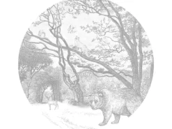 ESTAhome Selbstklebende Runde Tapete Wald Mit Waldtieren Grau Ø 140 cm 159083