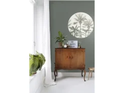 ESTAhome Selbstklebende Runde Tapete Palmen Hellbeige und Graugrün Ø 70 cm 158983