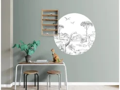 ESTAhome Wandtattoos^Selbstklebende Runde Tapete Dinosaurier Schwarz-Weiß Ø 70 cm 159073