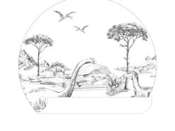 ESTAhome Wandtattoos^Selbstklebende Runde Tapete Dinosaurier Schwarz-Weiß Ø 70 cm 159073