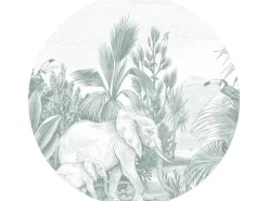 ESTAhome Wandtattoos^Selbstklebende Runde Tapete Dschungelmuster Grün Ø 140 cm 159087