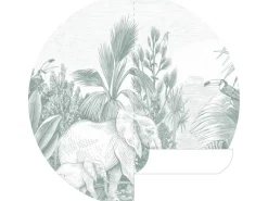 ESTAhome Wandtattoos^Selbstklebende Runde Tapete Dschungelmuster Grün Ø 140 cm 159087