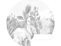 ESTAhome Selbstklebende Runde Tapete Dschungelmuster Grau Ø 140 cm 159086