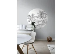 ESTAhome Selbstklebende Runde Tapete Safari-Muster Schwarz-Weiß Ø 140 cm 159004