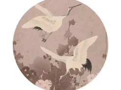 ESTAhome Wandtattoos^Selbstklebende Runde Tapete Kraniche Graurosa Ø 70 cm 158995