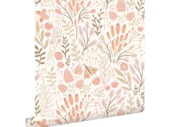 ESTAhome Tapetenmuster^Tapete Blätter und Blumen und Orange 50 x 900 cm