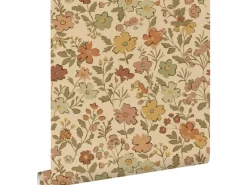 ESTAhome Tapete Blumen Ockergelb und Beigebraun 50 x 900 cm