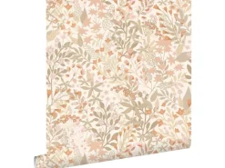 ESTAhome Tapete Feldblumen Terrakotta und Graugrün 50 x 900 cm