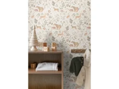 ESTAhome Dekorative Tapeten^Tapete Wald Mit Waldtieren 7401 Crême-Weiß und Beige 53 cm x 1005 m