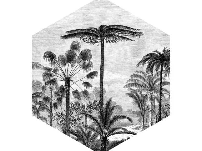 ESTAhome Wandtattoos^Wandtattoo Tropische Landschaft Mit Palmen Schwarz-Weiß 70 x 81 cm 159000