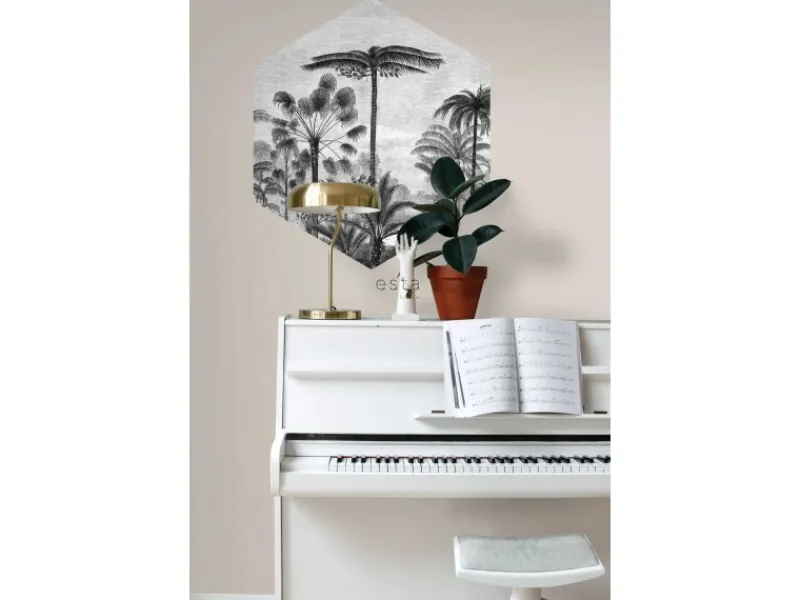 ESTAhome Wandtattoos^Wandtattoo Tropische Landschaft Mit Palmen Schwarz-Weiß 70 x 81 cm 159000